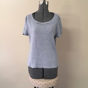 💰5/$25💰New Rafella LP Gray Chainlink Accent Top Shirt Large Petite